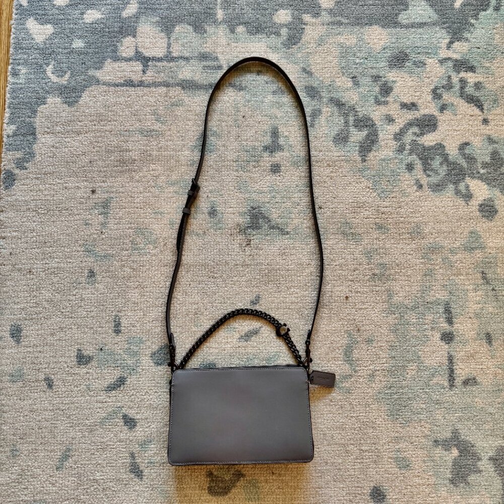 Convertible Coach bag with both chain and detachable leather strap, gray leather